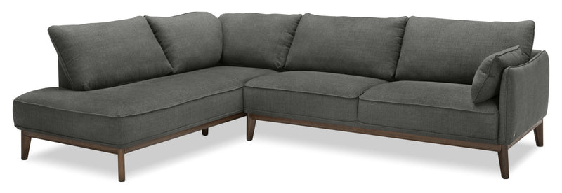 Sofa sectionnel de gauche Gena de Cindy Crawford Home 2 pièces en tissu d’apparence lin avec pattes en bois - gris anthracite