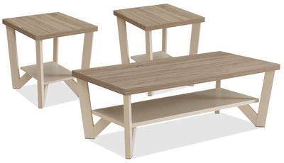 Arika 3-Piece Coffee and Two End Tables Package – Ivory - Contemporary style Occasional Table Package in White Wood