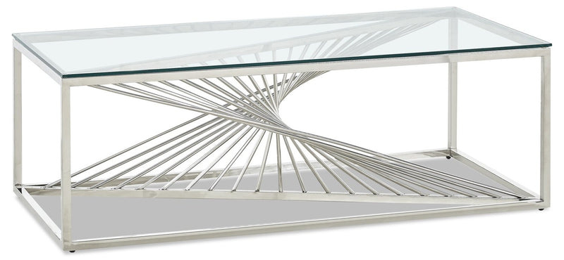 Table à café moderne Andreas de 47,25 po avec dessus en verre - argentée avec base en métal chromé