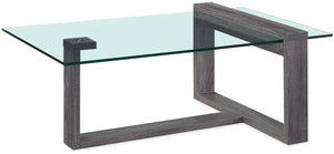 Table à café moderne California de 47,25 po avec dessus en verre - gris vieilli