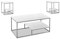 Ensemble 3 tables modernes Jules de 42,25 po (table à café et 2 tables de bout) avec tablette - blanc avec armature en métal gris