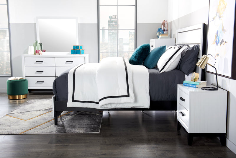 Ensemble de chambre à coucher Kate 5 pièces avec lit, commode et miroir, blanc - format très grand lit