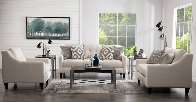 Sofa Kylie de Cindy Crawford Home de 78 po fabriqué au Canada en tissu d’apparence lin avec pattes en bois - perle Zeus