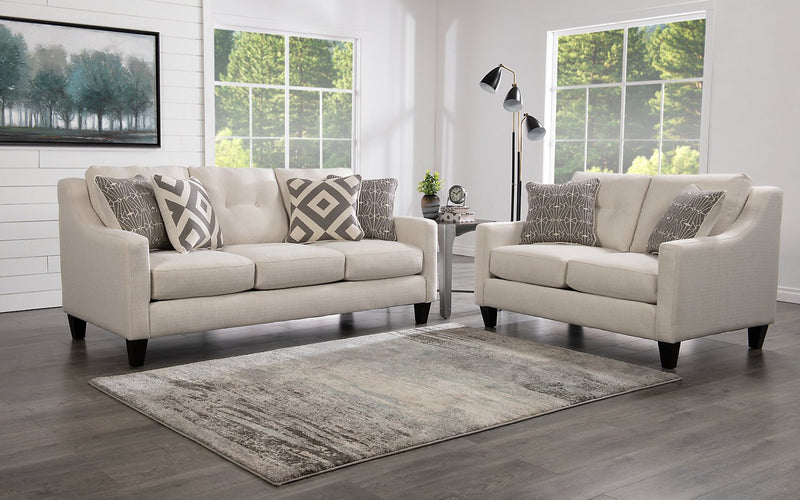 Sofa Kylie de Cindy Crawford Home de 78 po fabriqué au Canada en tissu d’apparence lin avec pattes en bois - perle Zeus