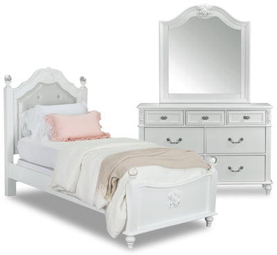 Livy 5-Piece Full Bedroom Package - Traditional, Glam style Bedroom Package in White Pine