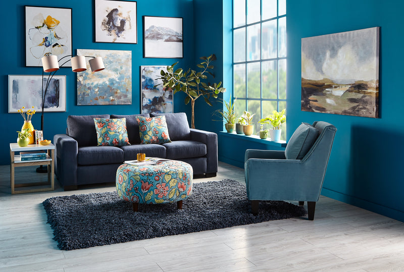 Sofa personnalisable Track de Sofa Lab de 85 po fabriqué au Canada en tissu d’apparence lin avec accoudoirs rectilignes - bleu Pax Navy