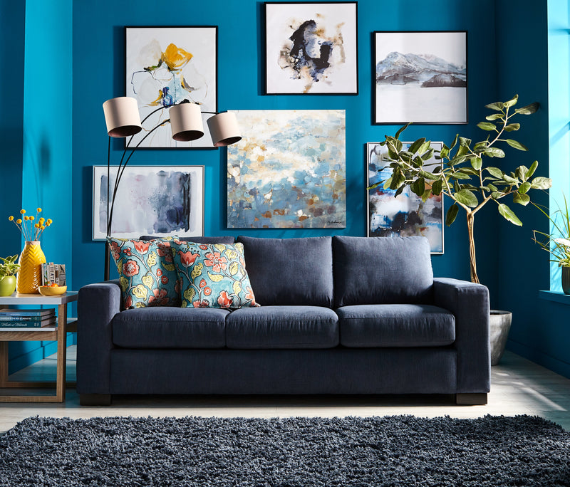 Sofa personnalisable Track de Sofa Lab de 85 po fabriqué au Canada en tissu d’apparence lin avec accoudoirs rectilignes - bleu Pax Navy