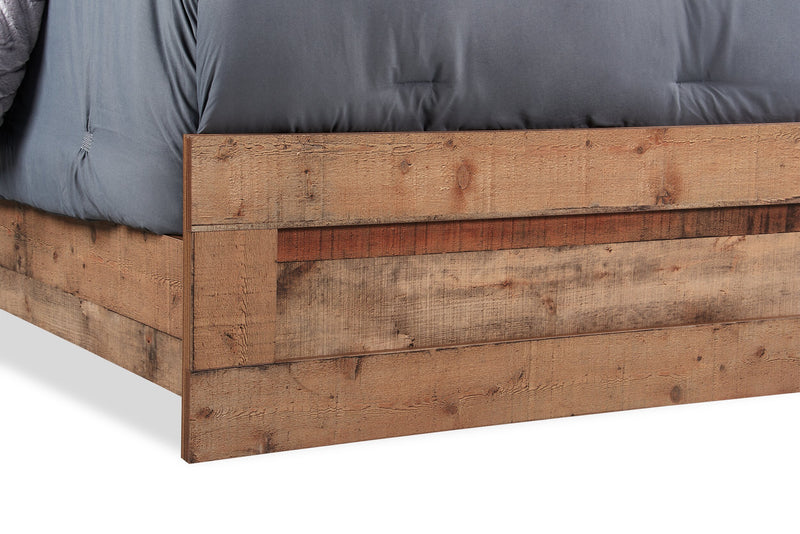 Lit à panneau Mojave rustique avec tête de lit et cadre de lit, brun - format très grand lit