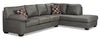 Sofa-lit sectionnel de droite Morty 2 pièces fabriqué au Canada en tissu d’apparence cuir avec coussins décoratifs - gris