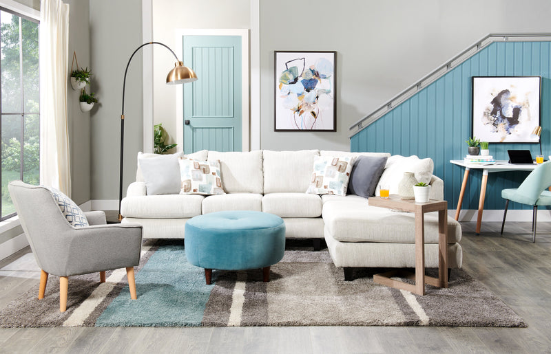 Sofa sectionnel de droite Nofia 3 pièces fabriqué au Canada en tissu de chenille avec coussins décoratifs et pattes en bois - beige lin