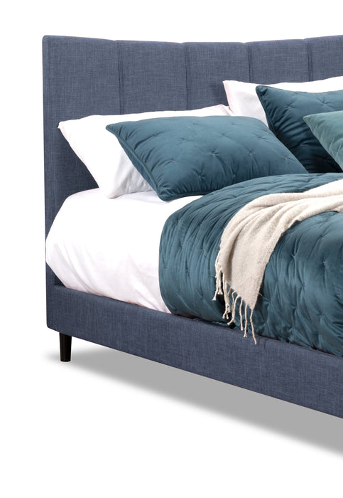 Lit plateforme rembourré Paseo en tissu bleu marine - format lit double