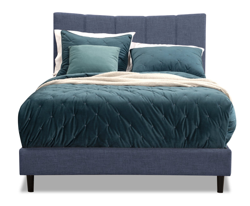 Lit plateforme rembourré Paseo en tissu bleu marine - format lit double