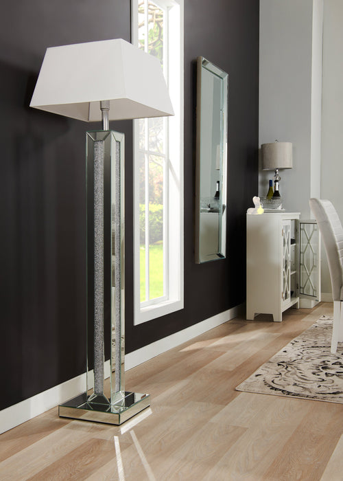 Lampe à pied somptueuse Persia de 54,3 po avec verre, miroir et cristaux en acrylique