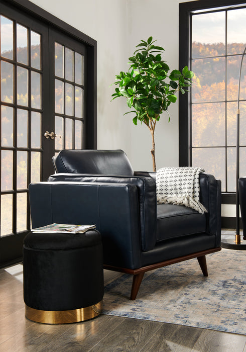 Pouf de rangement Phebe de 16,5 po avec base à bordures dorées - noir