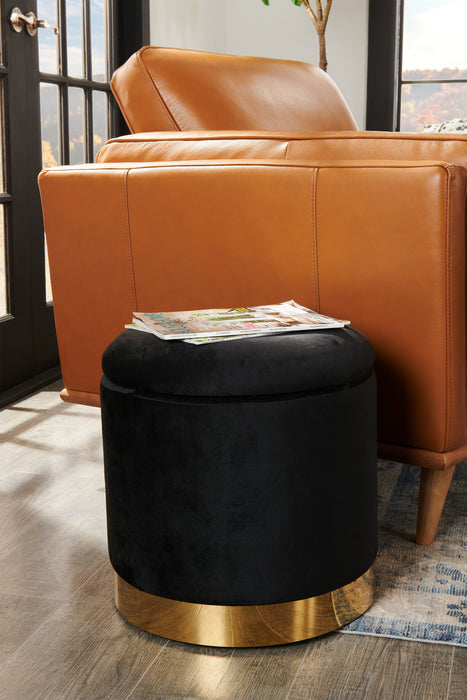 Pouf de rangement Phebe de 16,5 po avec base à bordures dorées - noir
