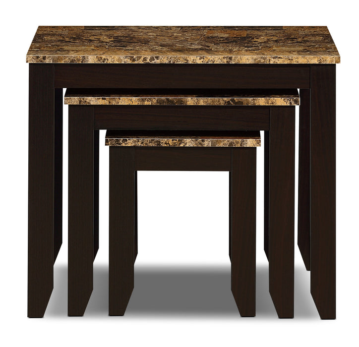 3 tables gigognes rustiques Roma de 25 po avec tablette - imitation de marbre cappuccino