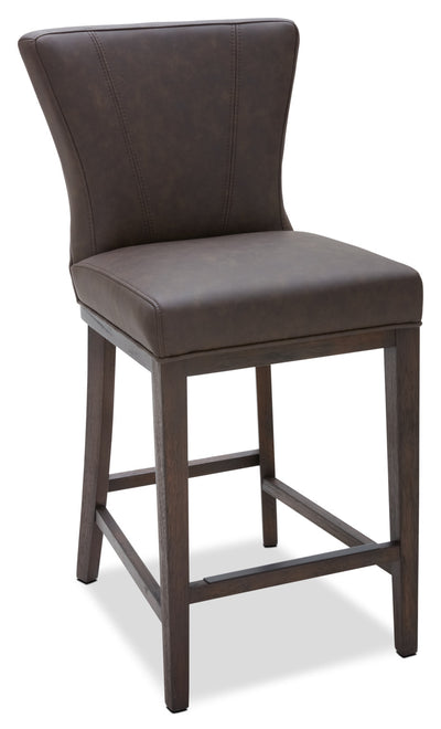Quinn Counter-Height Stool – Brown - Contemporary style Bar Stool in Brown Rubberwood and Bonded Leather