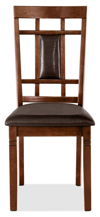 Chaise de salle à manger Aran en tissu de cuir végétalien avec dossier à lattes - brune