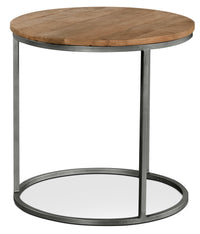 Table de bout ronde rustique Veranasi de 24 po - dessus en bois brun clair délavé et pattes en fer