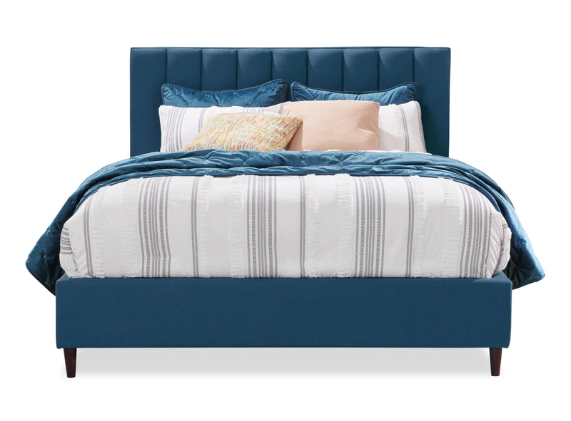 Lit plateforme rembourré Rain de Kort & Co. en tissu bleu capitonné - format lit double