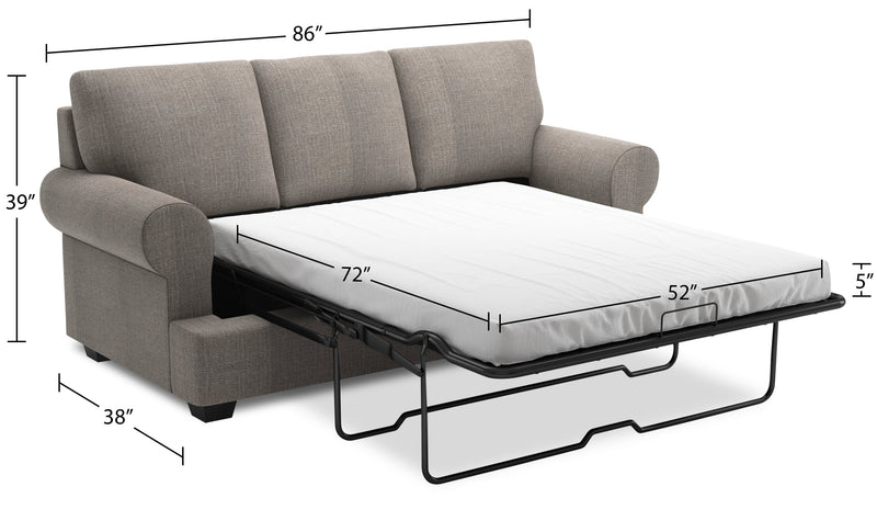 Sofa-lit personnalisable Roll de Sofa Lab de 86 po fabriqué au Canada en tissu d’apparence lin avec accoudoirs enroulés - gris Luna Smoke