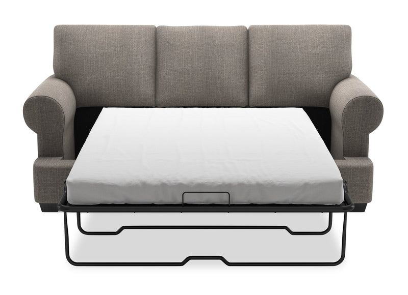 Sofa-lit personnalisable Roll de Sofa Lab de 86 po fabriqué au Canada en tissu d’apparence lin avec accoudoirs enroulés - gris Luna Smoke