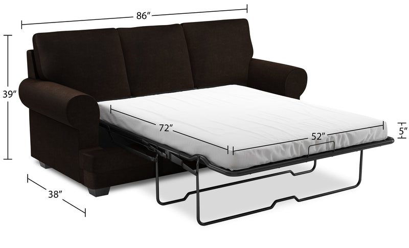 Sofa-lit personnalisable Roll de Sofa Lab de 86 po fabriqué au Canada en tissu de chenille avec accoudoirs enroulés - brun Luxury Chocolate