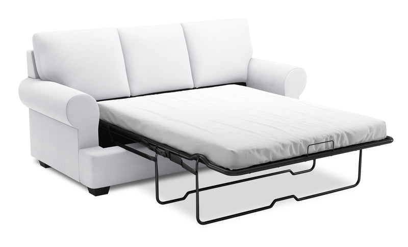 Sofa-lit personnalisable Roll de Sofa Lab de 86 po fabriqué au Canada en tissu d’apparence lin avec accoudoirs enroulés - blanc Pax Ice