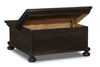 Table à café carrée rustique Santa Fe Rustico de 44,5 po avec rangement - pin brun foncé avec style coffre