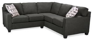 Sofa sectionnel Sawyer 2 pièces fabriqué au Canada en tissu d’apparence lin avec coussins réversibles - gris anthracite