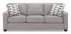 Sofa Sawyer de 83 po fabriqué au Canada en tissu d’apparence lin avec coussins réversibles et coussins décoratifs - gris clair