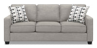 Sofa Sawyer de 83 po fabriqué au Canada en tissu d’apparence lin avec coussins réversibles et coussins décoratifs - gris clair