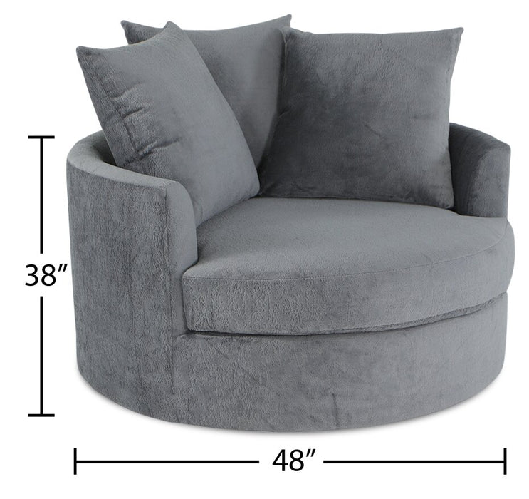Fauteuil d’appoint Cuddler Grande de 48 po fabriqué au Canada en tissu de chenille - gris Plush Thunder