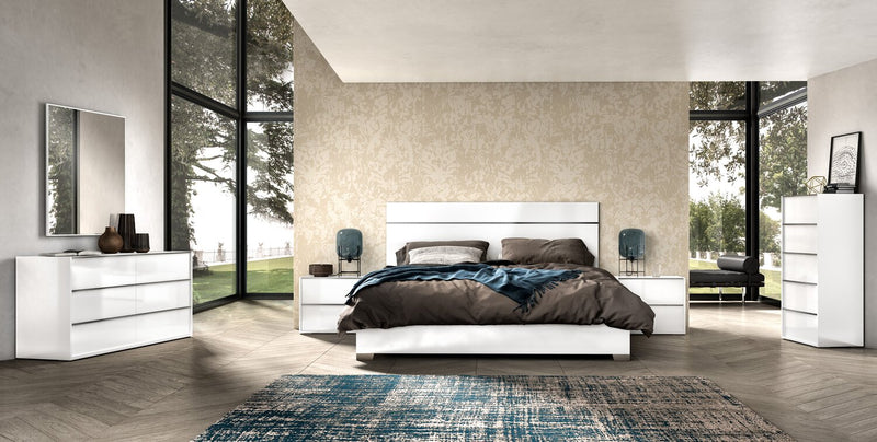 Ensemble de chambre à coucher Gino 6 pièces avec lit à panneaux, commode, miroir et table de nuit - fabriqué en Italie, moderne, blanc - format grand lit