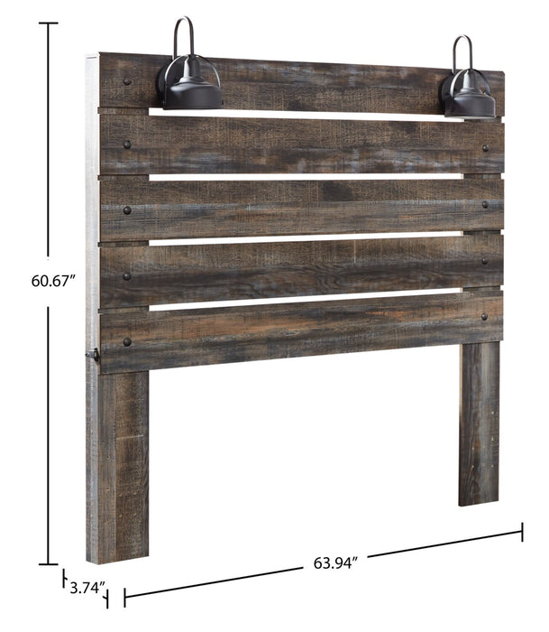 Tête de lit à panneau Abby avec éclairage à DEL et ports USB, brune - format grand lit