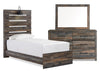 Ensemble de chambre à coucher Abby 5 pièces pour enfants avec lit à panneau, commode, miroir, lumière DEL et port USB, brun - format lit simple