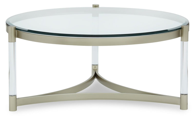 Table à café ronde moderne Silas de 40,75 po avec dessus en verre - platine avec métal et acrylique
