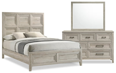 Lara 5pc Bedroom Set with Bed, Dresser & Mirror, Antique Grey - Queen Size | Ensemble de chambre à coucher Lara 5 pièces avec lit, commode et miroir, gris antique - format grand lit