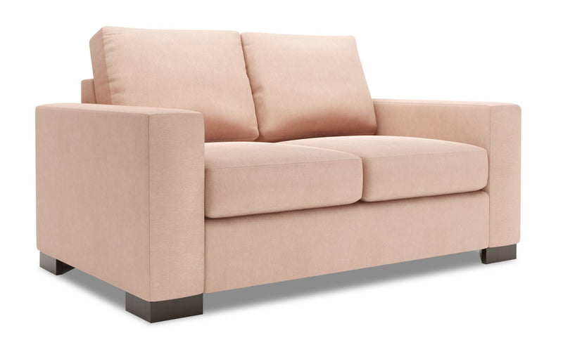 Causeuse personnalisable Track de Sofa Lab de 62 po fabriquée au Canada en tissu d’apparence lin avec accoudoirs rectilignes - rose Pax Rose