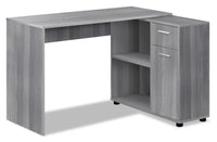 Bureau en forme de L Zoey de 46 po avec compartiments, tiroir et armoire - gris