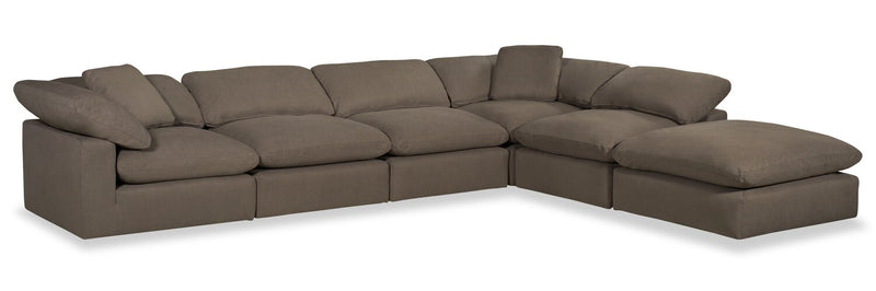 Sofa sectionnel modulaire de style cocon Eclipse 6 pièces en tissu d’apparence lin avec coussins réversibles en duvet et plumes - gris ardoise