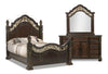 Ensemble de chambre à coucher Wynn 5 pièces avec lit, commode et miroir, brun cerisier - format grand lit