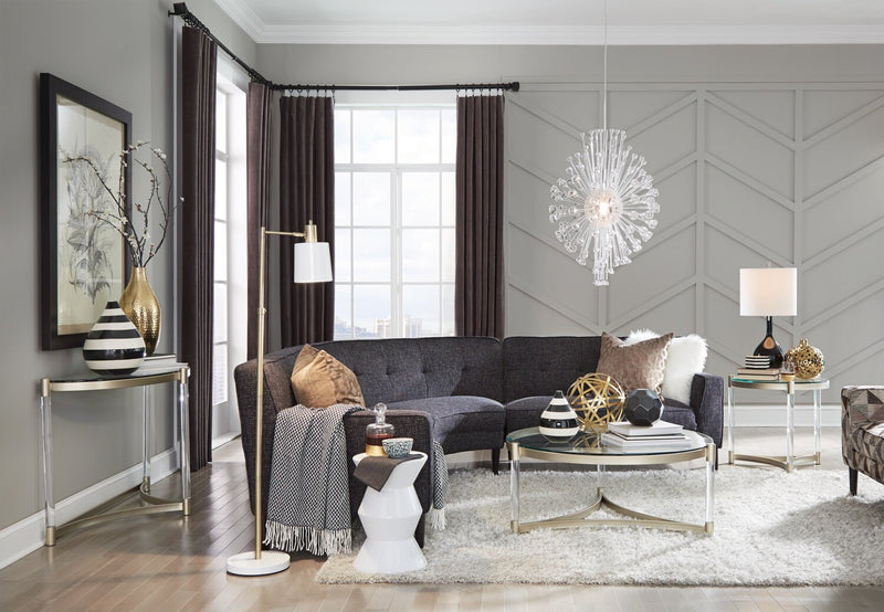 Table à café ronde moderne Silas de 40,75 po avec dessus en verre - platine avec métal et acrylique