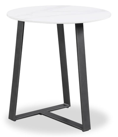 Kort & Co. Nico 22" Modern Oval End Table - White Sinetered Stone with Dark Grey Metal Legs|Table de bout ovale moderne Nico de Kort & Co. de 22 po - pierre frittée blanche avec pattes en métal gris foncé