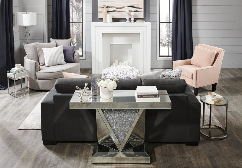 Sofa personnalisable Track de Sofa Lab de 85 po fabriqué au Canada en tissu d’apparence lin avec accoudoirs rectilignes - gris Pax Pepper