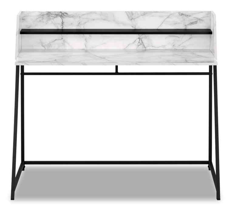 Bureau Lawson de 47,25 po avec petite crédence - apparence marbre blanc