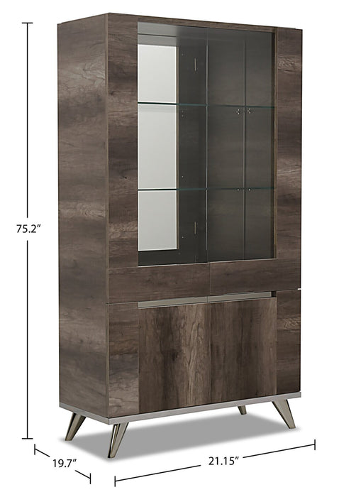 Armoire vitrée de salle à manger Gino avec rangement et tablettes d'exposition en verre - fabriquée en Italie, moderne, 42 po (L) - brune