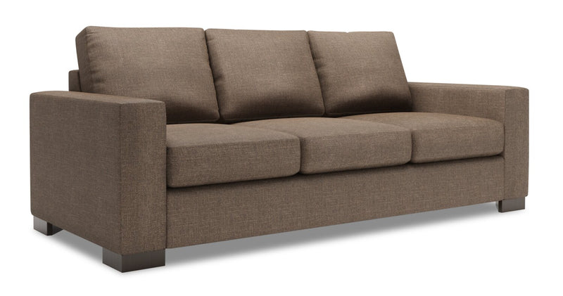 Sofa personnalisable Track de Sofa Lab de 85 po fabriqué au Canada en tissu d’apparence lin avec accoudoirs rectilignes - brun Luna Praline
