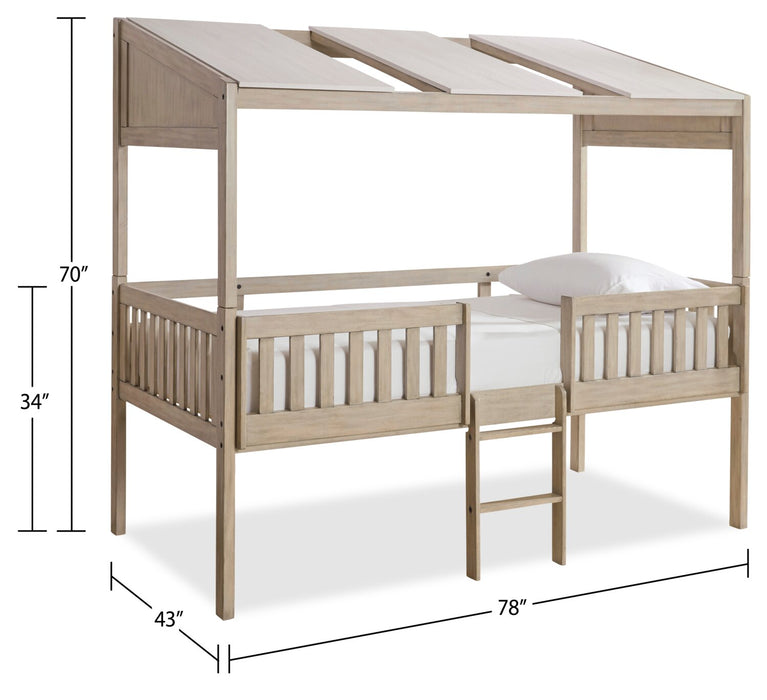 Lit mezzanine Colt avec toit, garde-corps et échelle pour enfants, naturel - format lit simple