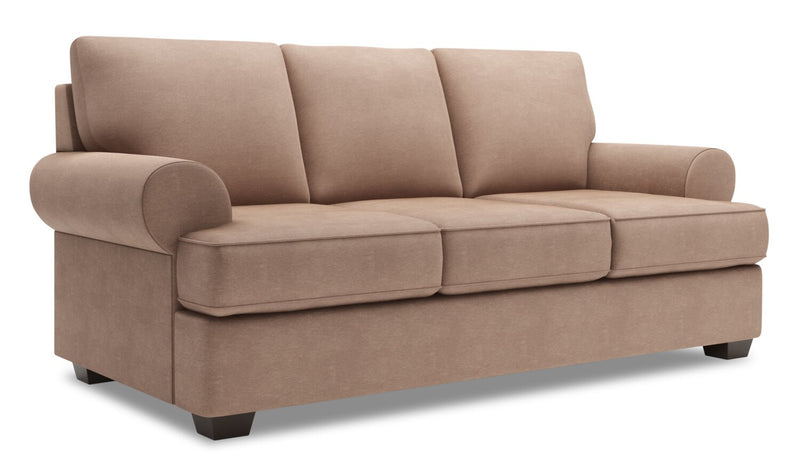 Sofa personnalisable Roll de Sofa Lab de 86 po fabriqué au Canada en tissu d’apparence lin avec accoudoirs enroulés - brun Pax Wicker